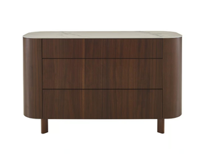 PARABOLE - Chest of drawers in walnut with marble effect stoneware top _ Ligne Roset